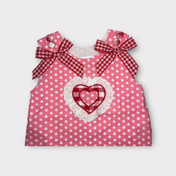 Lil Cactus Polkadot Heart Eyelet Trim Pink Pinafore Dress - Picture 2 of 5